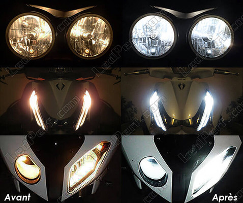 xenon white sidelight bulbs LED for Aprilia RSV 1000 Tuono (2006 - 2009) before and after