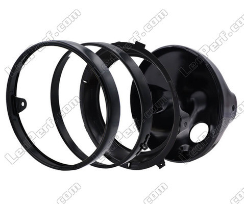 Black round headlight for 7 inch full LED optics of Kawasaki VN 900 Classic, parts assembly