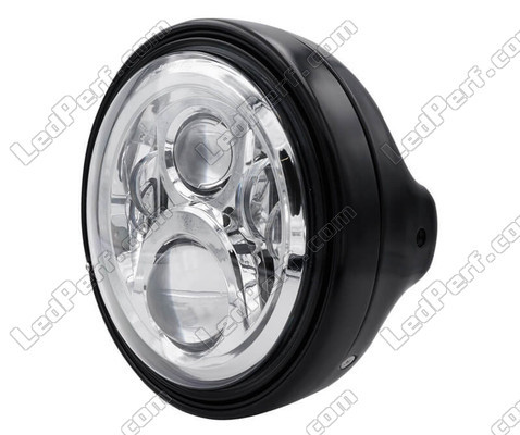 Example of round black headlight with chrome LED optic for Moto-Guzzi V11 Sport Ballabio