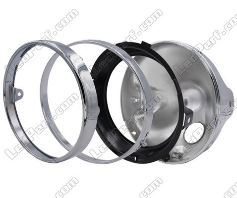 Round and chrome headlight for 7 inch full LED optics of Yamaha XV 125 Virago, parts assembly