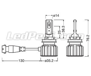 Dimensions of H11 LED Bulbs Osram LEDriving Bright - 64211DWBRT-2HFB