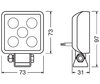 Schematic of the Dimensions headlights for the Osram LEDriving® CUBE VX70-WD LED working light