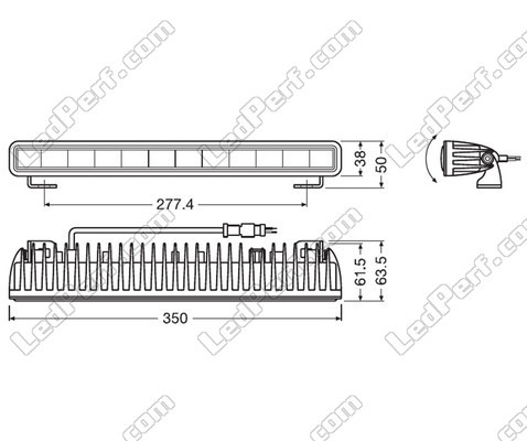 Schematic of the Dimensions for the Osram LEDriving® LIGHTBAR SX300-SP LED bar