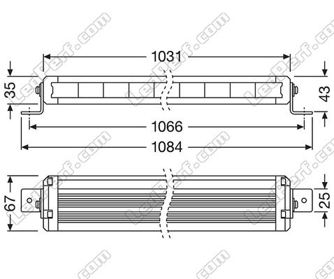 Schematic of the Dimensions for the Osram LEDriving® LIGHTBAR VX1000-CB SM LED bar