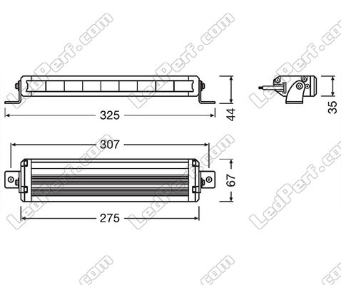 Schematic of the Dimensions for the Osram LEDriving® LIGHTBAR VX250-SP LED bar