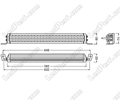 Schematic of the Dimensions for the Osram LEDriving® LIGHTBAR VX500-CB LED bar