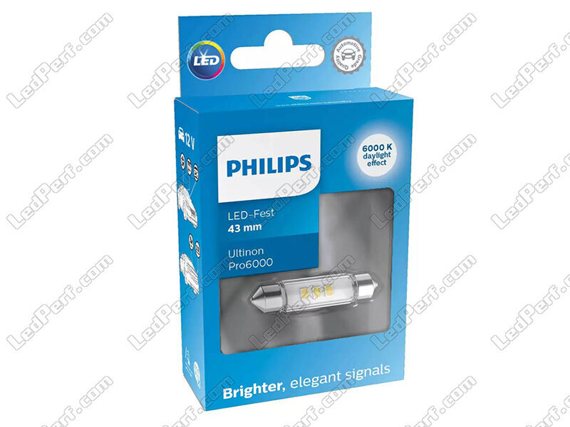 LED festoon bulb C10W 43mm Philips Ultinon Pro6000 - 4000K - 12V