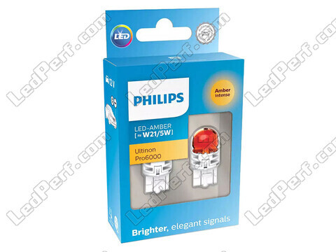 2x Philips WY21/5W Ultinon PRO6000 Amber LED Bulbs - T20