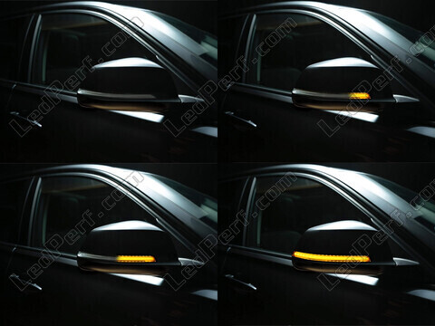Different stages of the scrolling light of Osram LEDriving® dynamic turn signals for BMW Serie 4 (F32) side mirrors