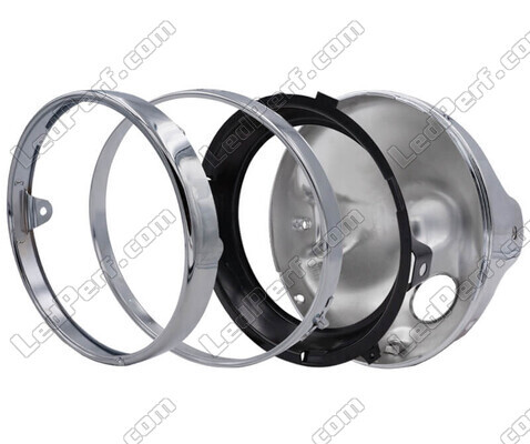 Round and chrome headlight for 7 inch full LED optics of Honda CB 250 Two Fifty, parts assembly