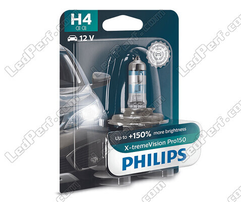 1x Philips X-tremeVision PRO150 60/55W 12V H4 Bulb - 12342XVPB1
