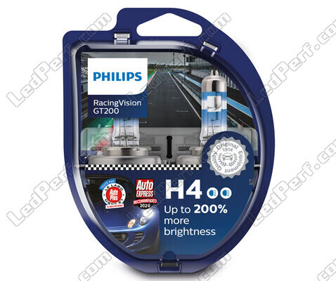Pack of 2 Philips RacingVision GT200 60/55W +200% H4 bulbs - 12342RGTS2