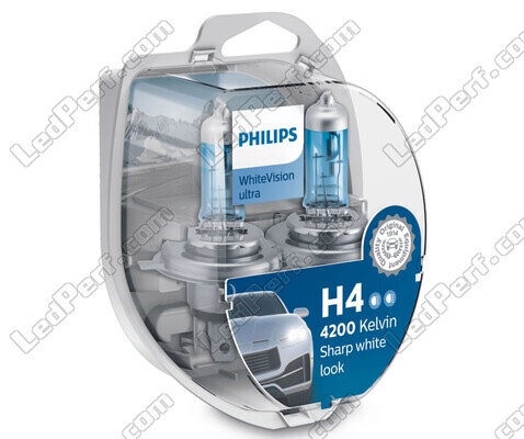 Pack of 2 Philips WhiteVision ULTRA H4 Bulbs + Pilot Lights - 12342WVUSM